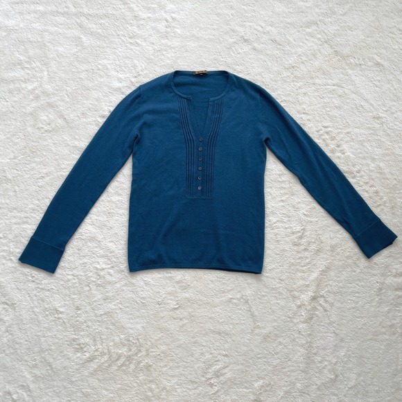 Loro Piana Sweaters - Loro Piana Cashmere Blend Pintuck Henley Sweater Made in Italy Teal Blue Size 44